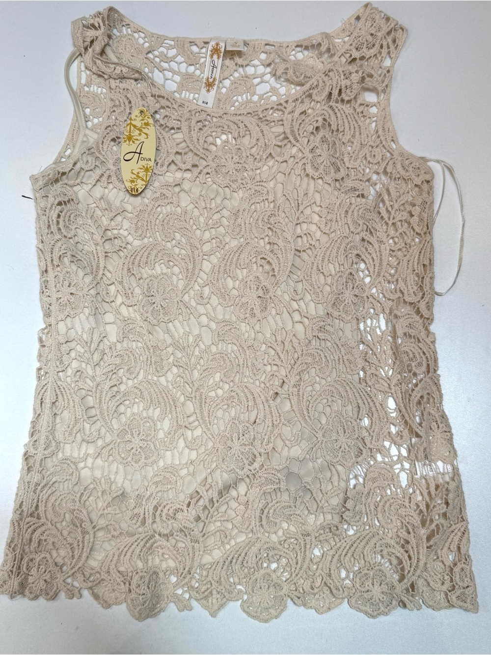 Adiva Crochet Lace Tank - Beige Cream